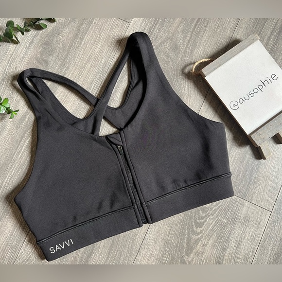Savvi Survivor Black Zip Front Cross Back Strappy Sports Bra. Size M - Picture 3 of 8
